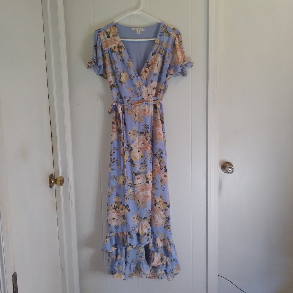 Miami Floral Wrap Dress - Powder Blue